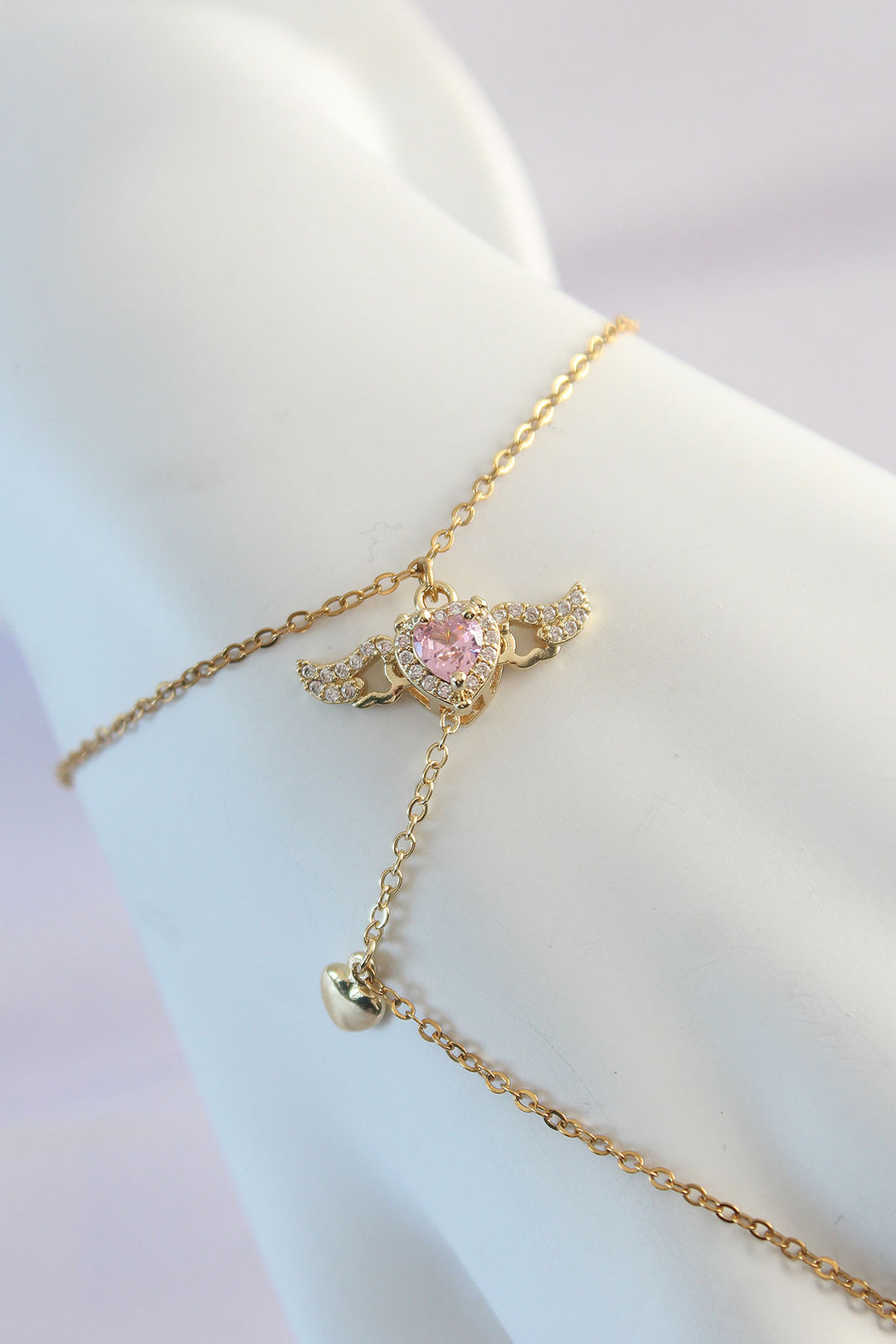 EBJ 316L Steel Gold Color Pink Zircon Stone Winged Heart Model Şahmeran - Oceanside