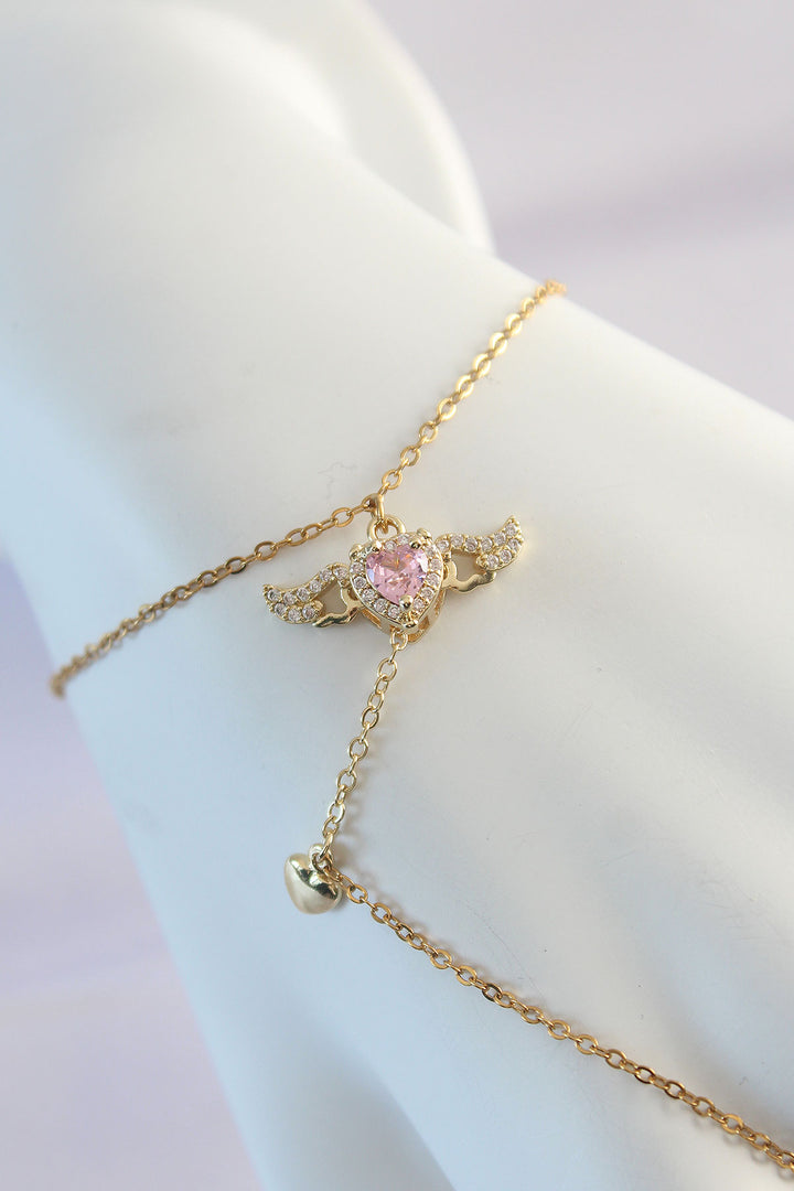 EBJ 316L Steel Gold Color Pink Zircon Stone Winged Heart Model Şahmeran - Oceanside