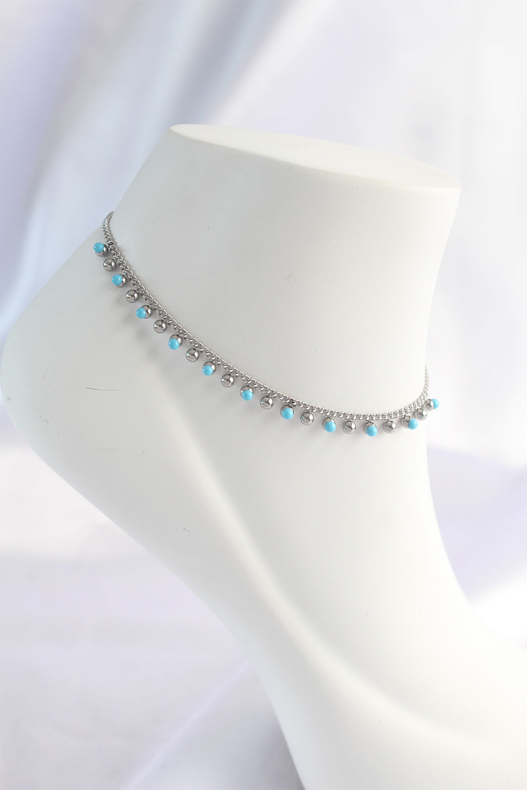 EBJ 316L Stainless Steel Silver Color Minimal Blue Stone Anklet - La Paz