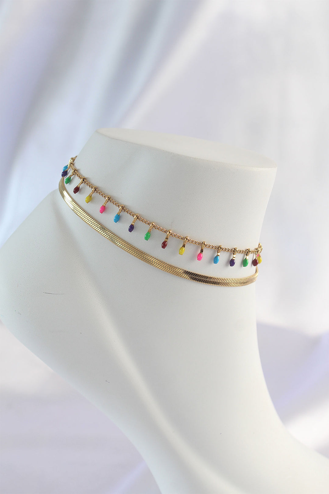 EBJ 316L Steel Gold Color Minimal Colorful Beaded 2-Piece Anklet - Grugliasco
