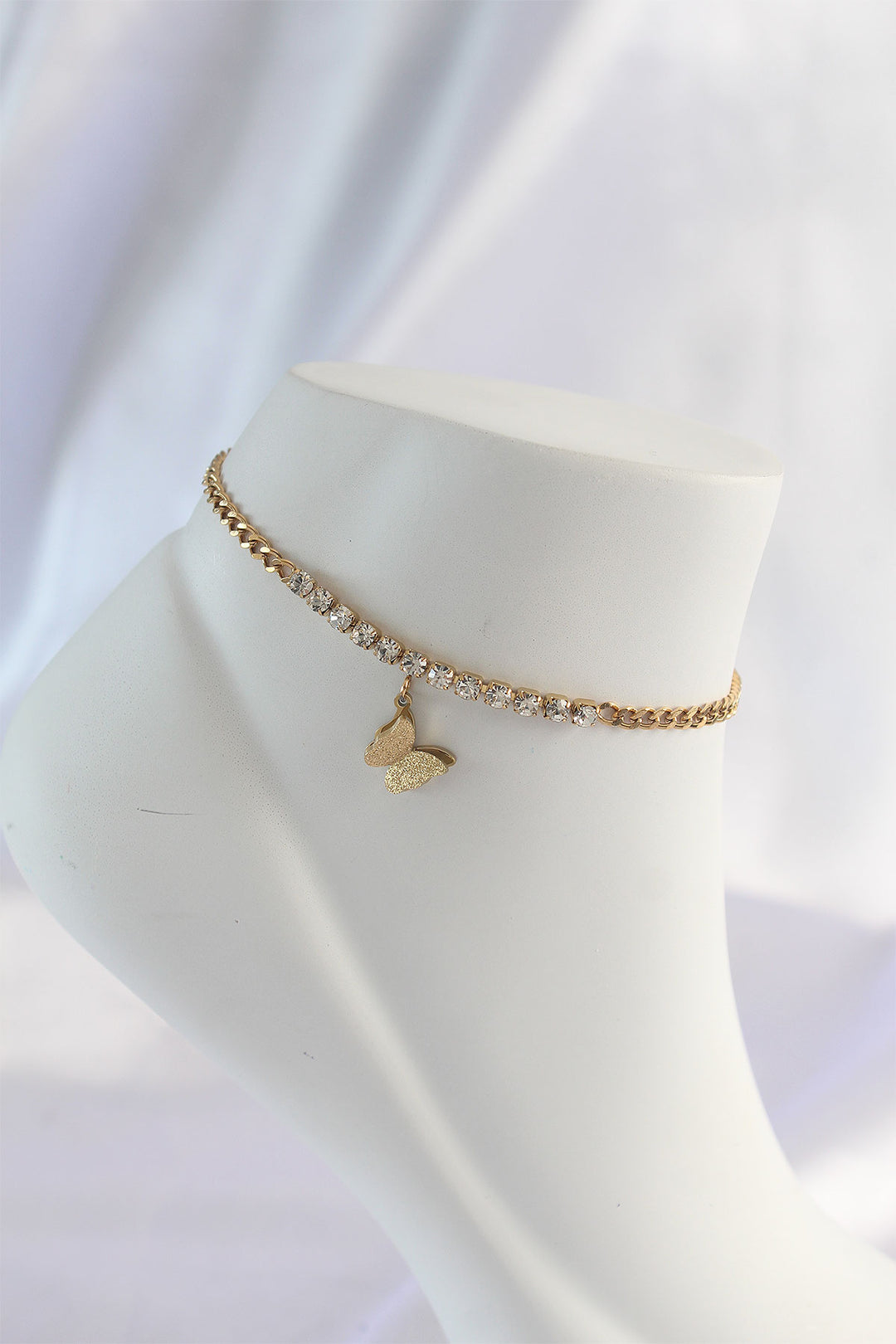 EBJ 316L Steel Gold Color Butterfly Design Anklet with Zircon Stone - Newcastle