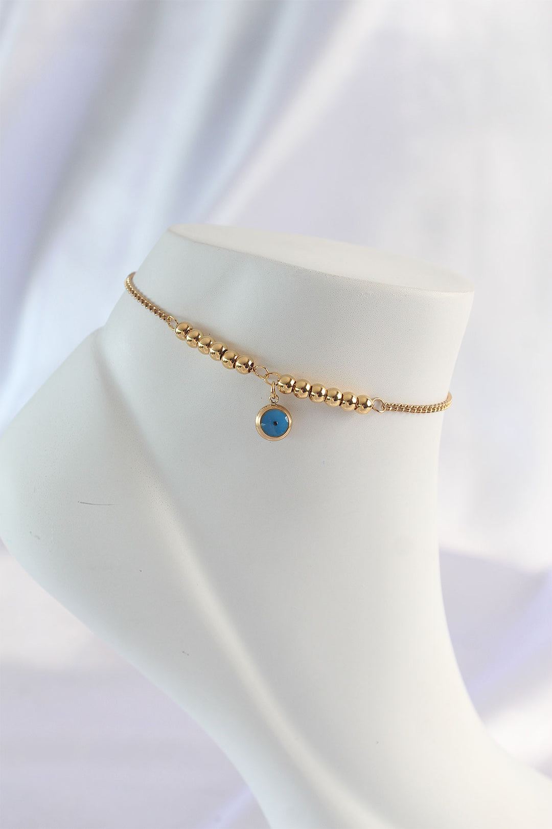 EBJ 316L Steel Gold Color Minimal Evil Eye Anklet - Delray Beach