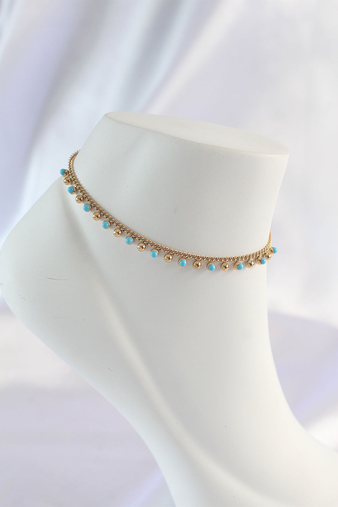 EBJ 316L Steel Gold Color Minimal Blue Bead Detail Anklet - Halle