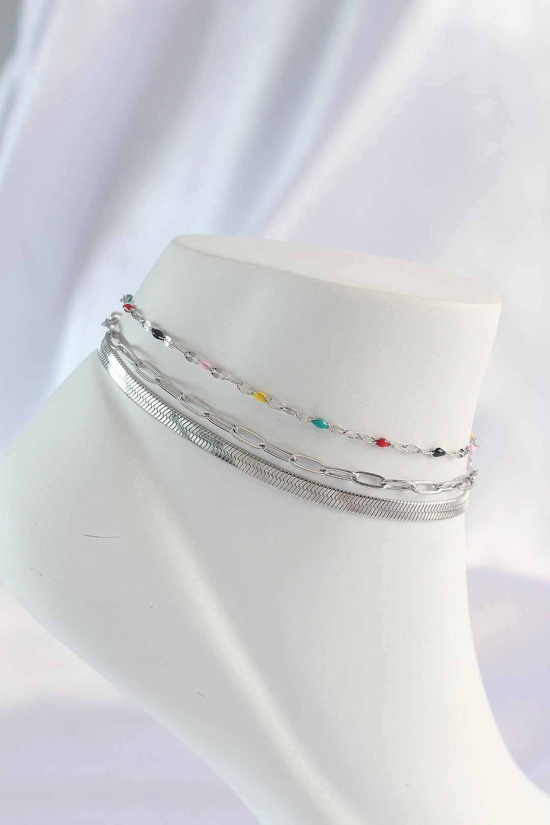 EBJ 316L Stainless Steel Silver Color Multi-Colored Stone Designed Anklet - Willich