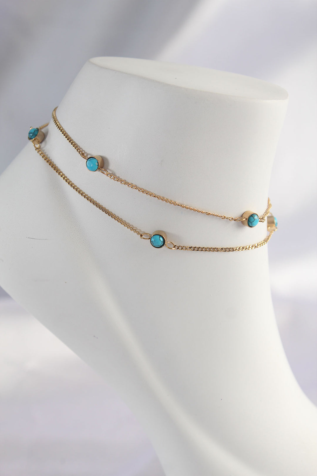 EBJ 316L Steel Gold Color Minimal Blue Stone Designed Anklet - Wildomar