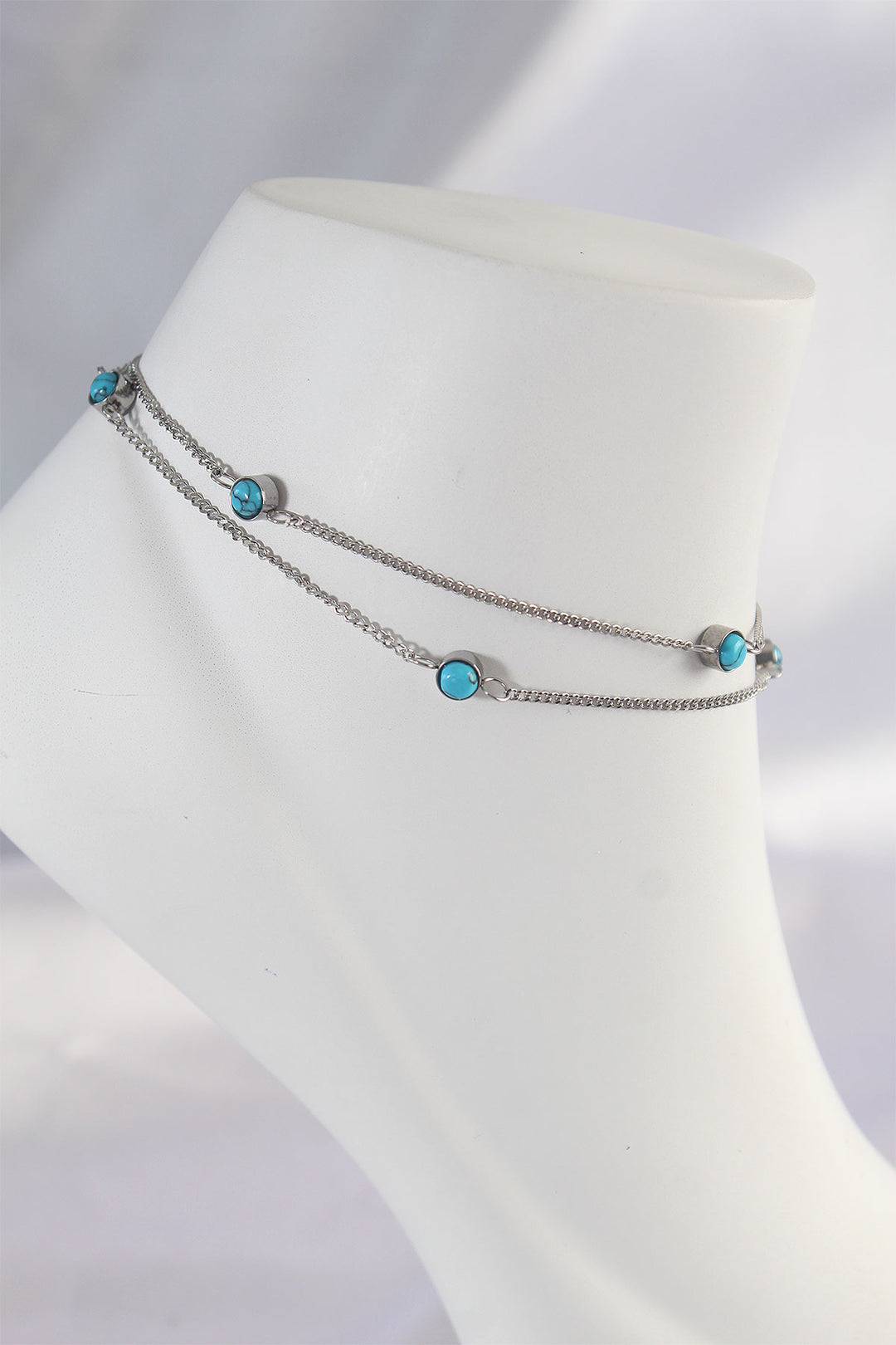 EBJ 316L Stainless Steel Silver Color Minimal Blue Stone Designed Anklet - Aubagne