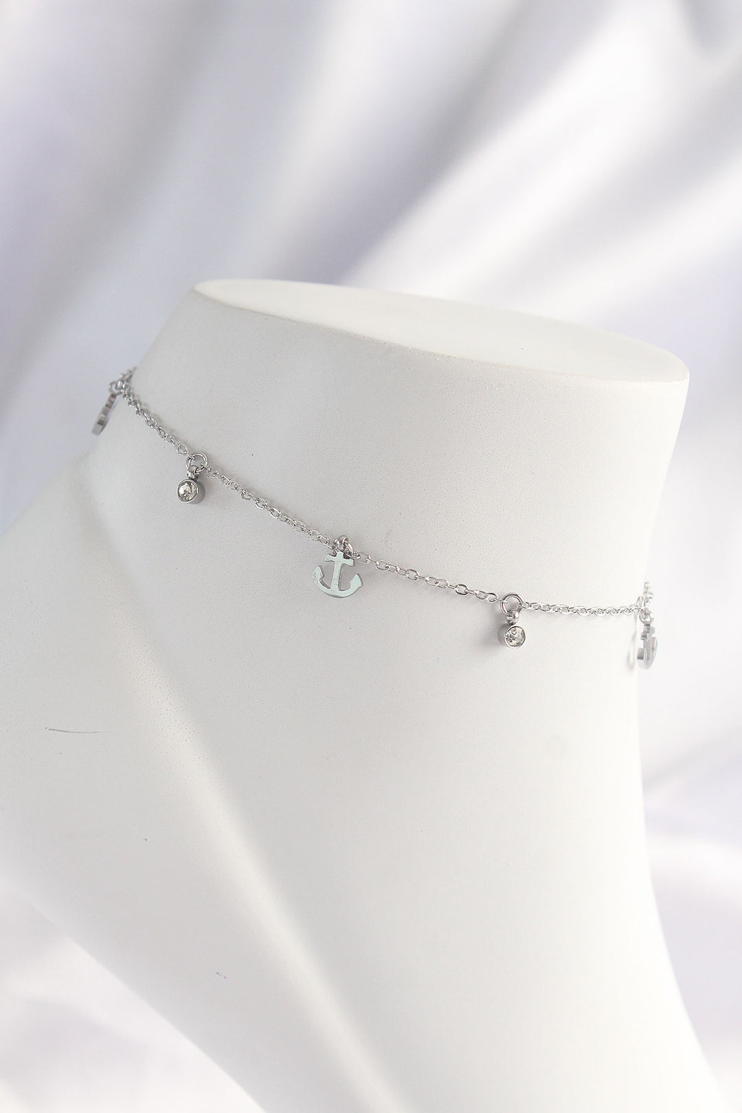 EBJ 316L Stainless Steel Silver Color Zircon Stone Minimal Anchor Designed Anklet - Rheda-Wiedenbrück