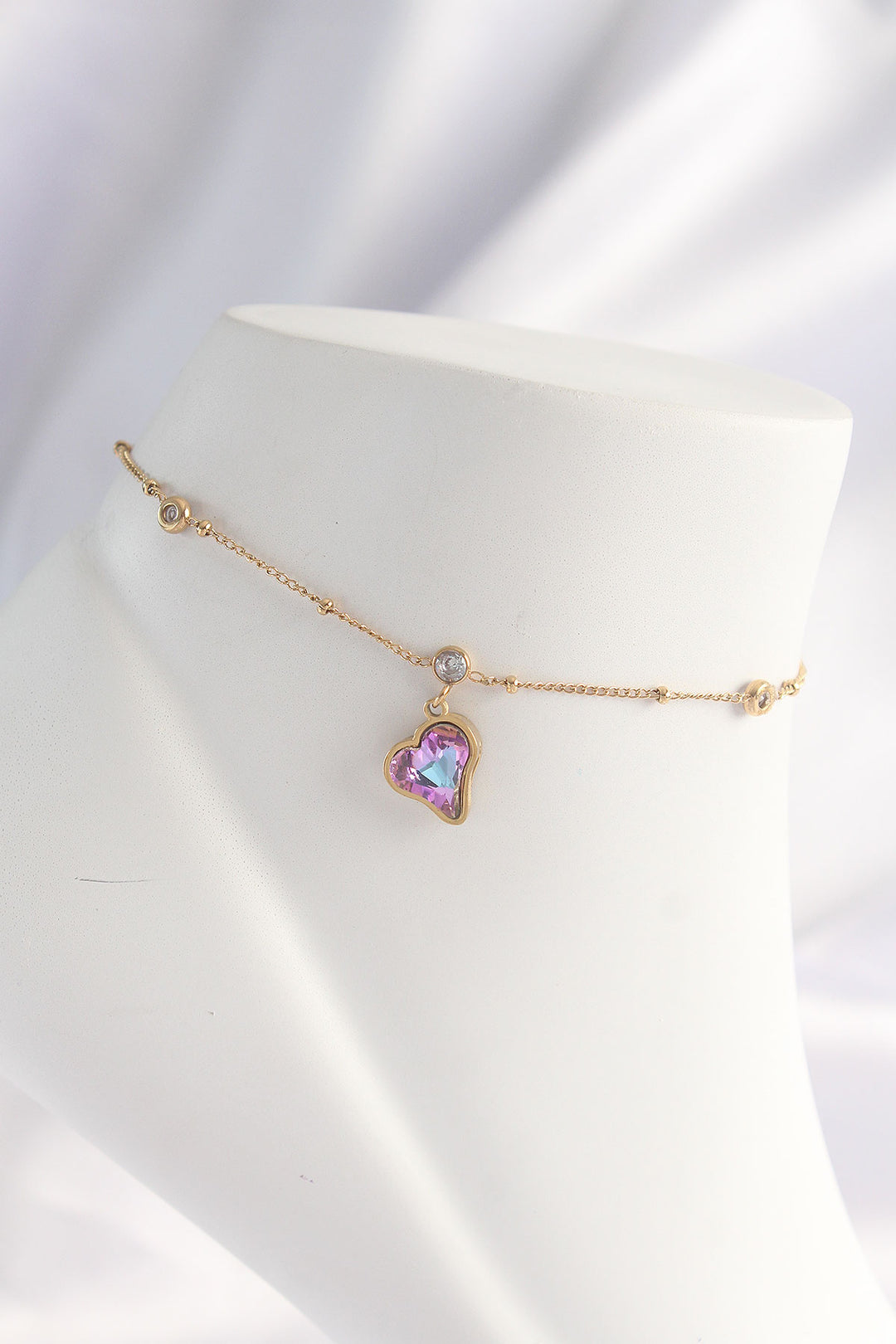 EBJ 316L Steel Gold Color Heart Anklet with Colorful Zircon Stones - Tenancingo