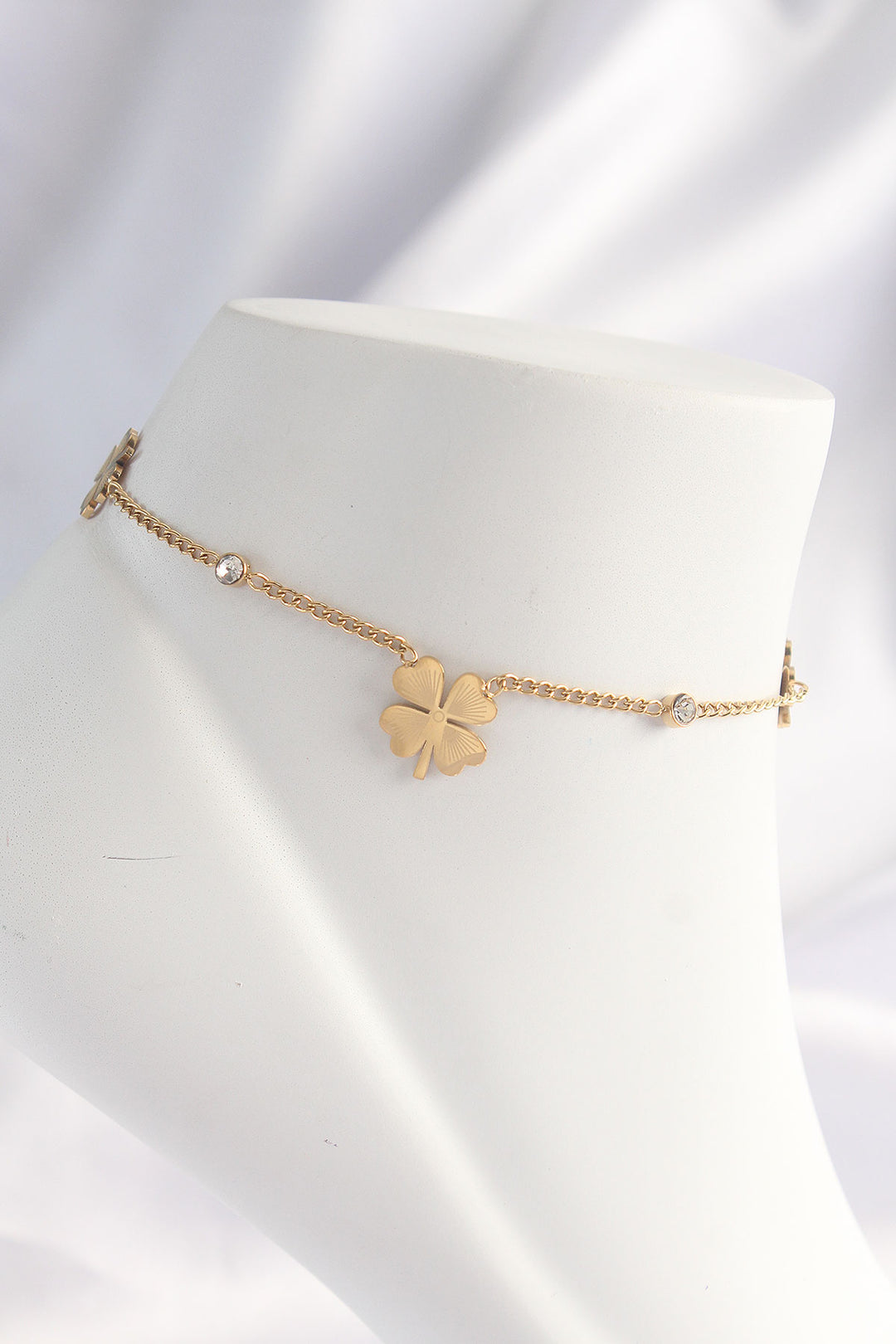 EBJ 316L Steel Gold Color Clover Design Anklet with Zircon Stone - Wenatchee
