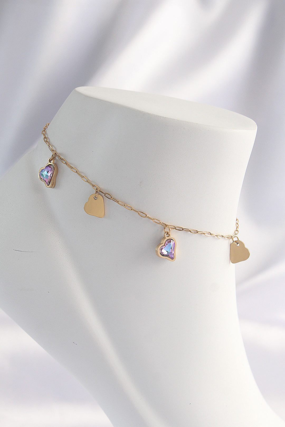 EBJ 316L Steel Gold Color Minimal Colorful Zircon Stone Heart Anklet - Oildale