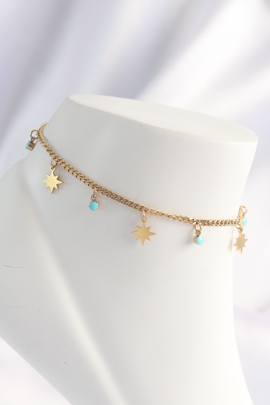 EBJ 316L Steel Gold Color Minimal Stone and Star Designed Anklet - Úbeda