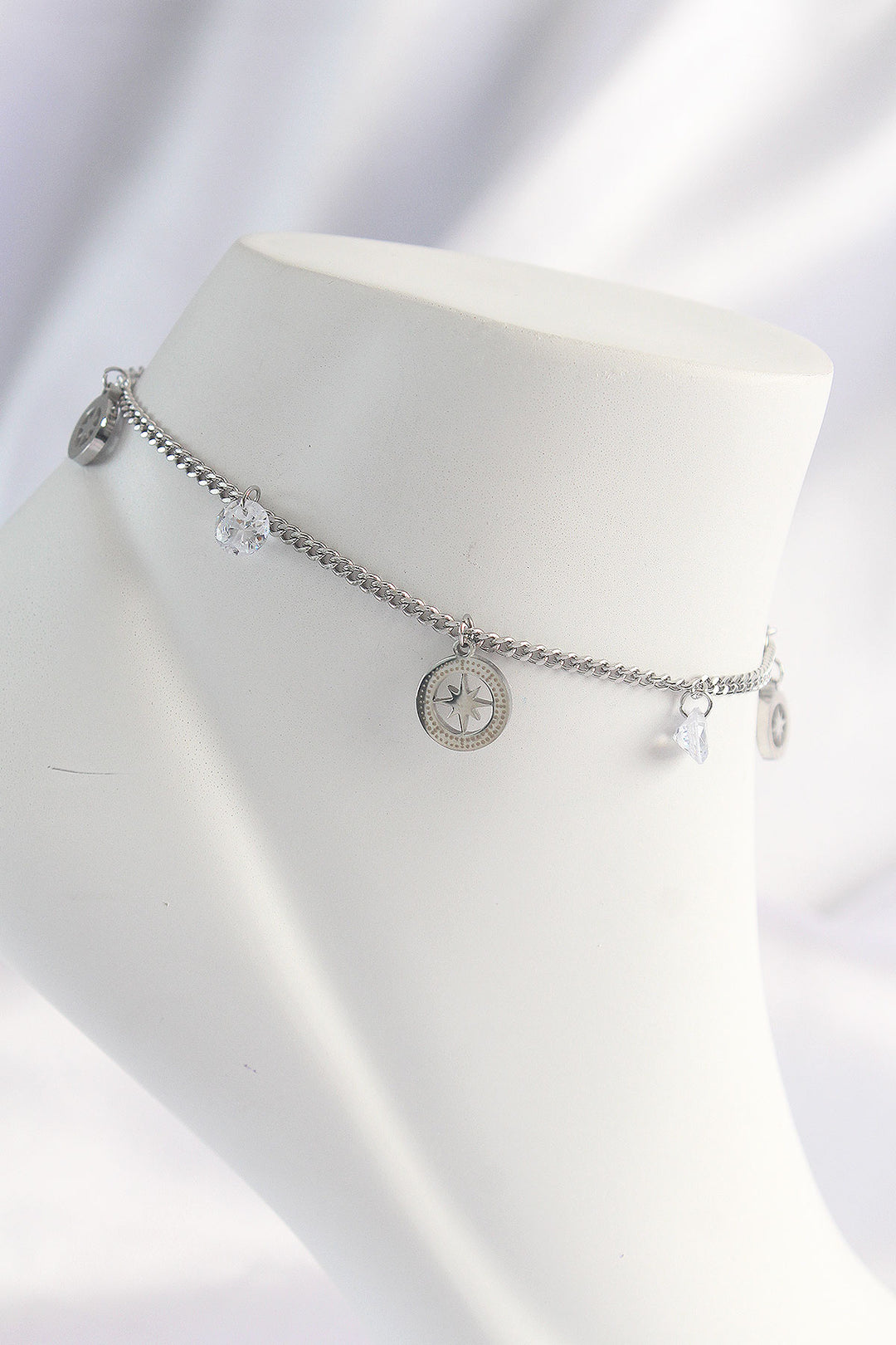 EBJ 316L Stainless Steel Silver Color Star Anklet with Zircon Stone - Springfield