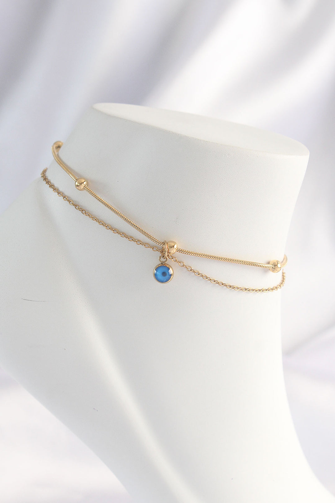 EBJ 316L Steel Gold Color Evil Eye Beaded 2-Piece Cross Anklet - Honolulu
