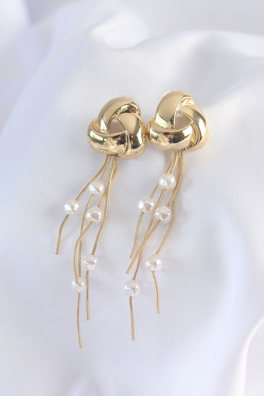 EBJ Rice Gold Color Pearl Stone Dangle Earrings - Ovar