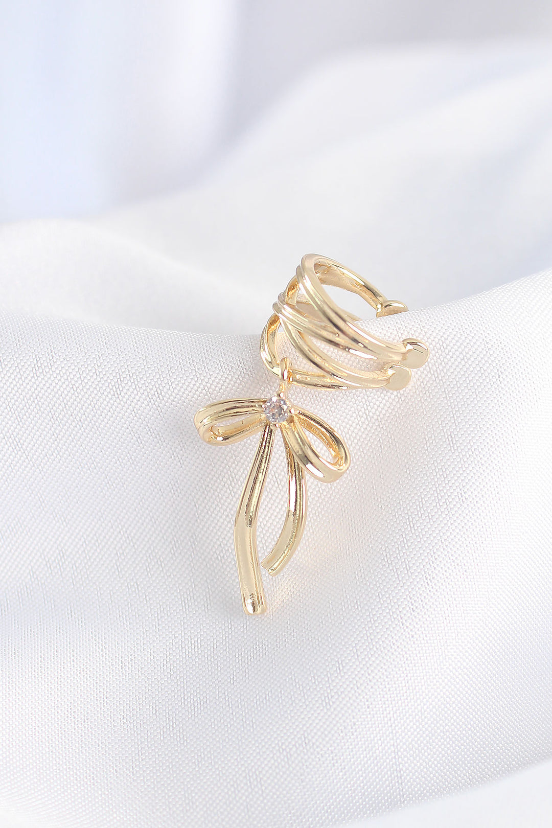 EBJ Rice Gold Color Zircon Stone Detail Bow Model Earcuff Earring - Pinellas Park