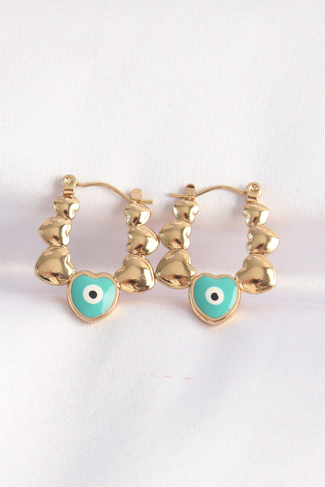 EBJ 316L Steel Gold Color Blue Evil Eye Heart Shaped Earring - Lemgo