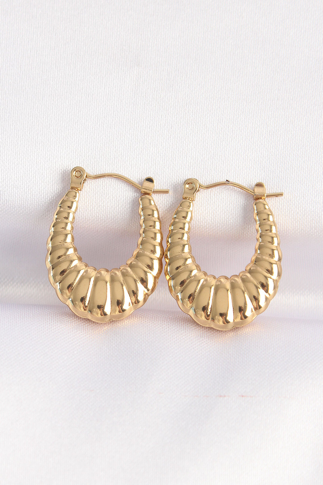 EBJ 316L Steel Gold Color Large Striped Domed Hoop Earring - Calimaya