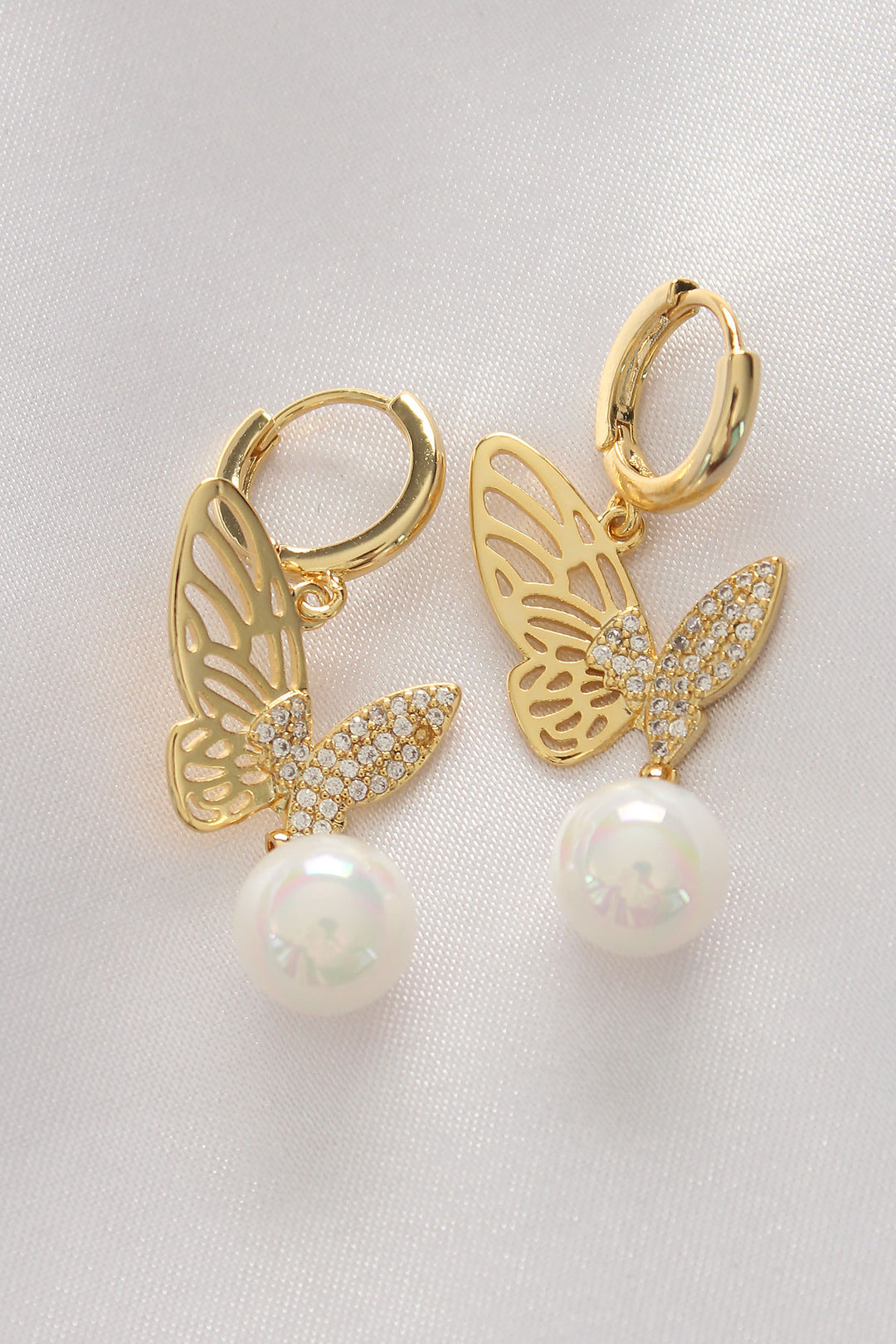 EBJ Rice Gold Color Pearl Stone Detail Butterfly Design Earrings with Zircon Stone - New Brunswick