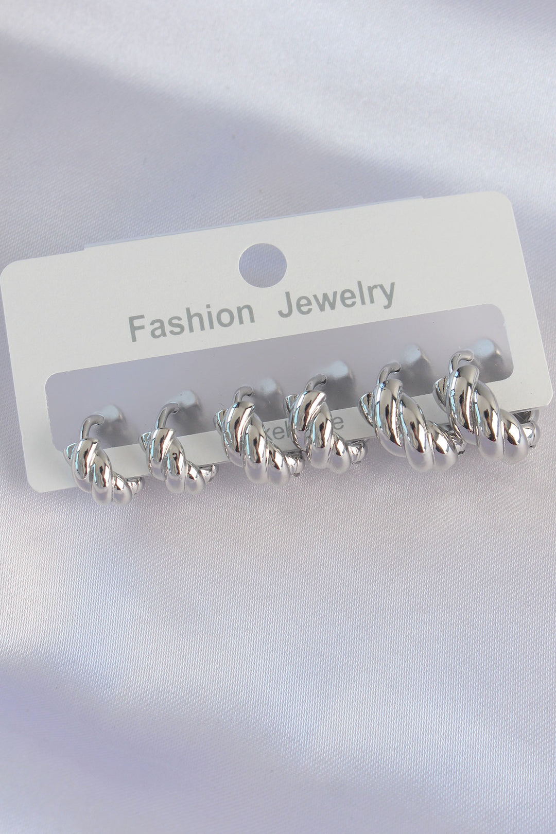 EBJ Rice Silver Color Minimal Textured Earring Set - Jalapa