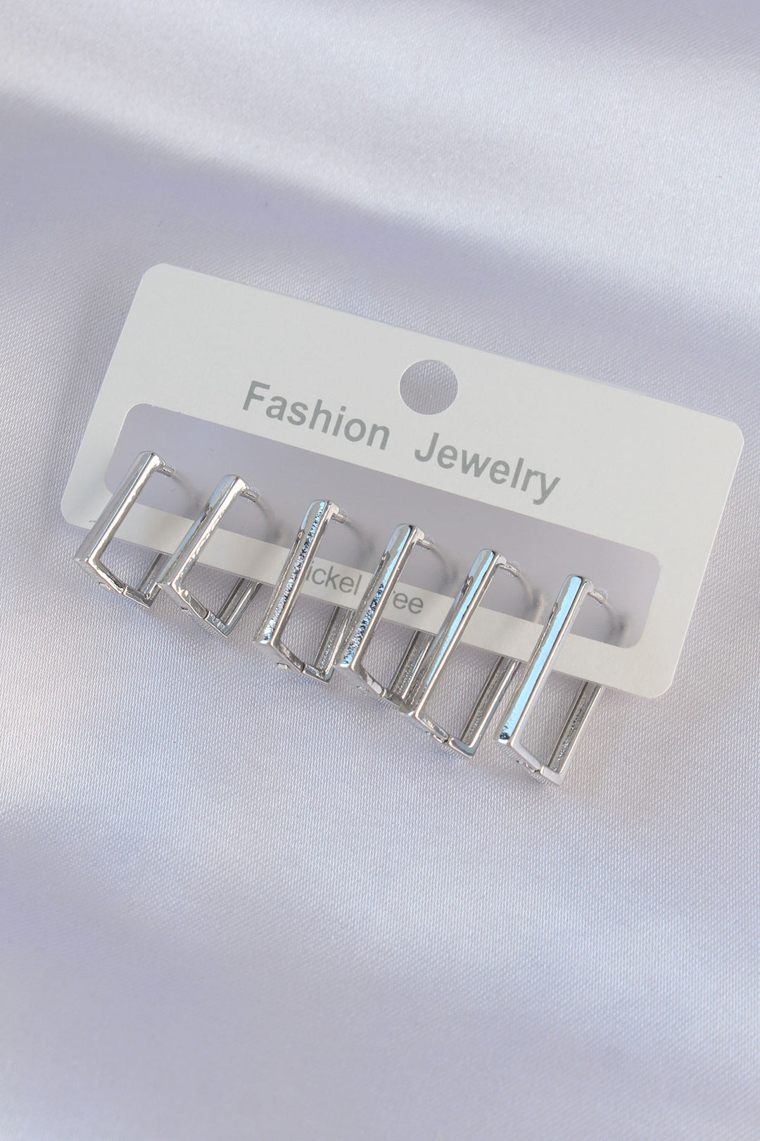 EBJ Rice Silver Color Rectangle Pattern Earring Set - Vigo