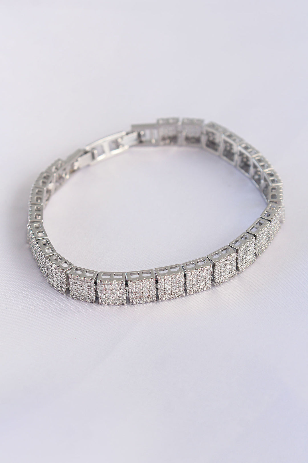 EBJ Vip Series Silver Color Square Waterway Model Bracelet with Rice Zircon Stone - Vallejo