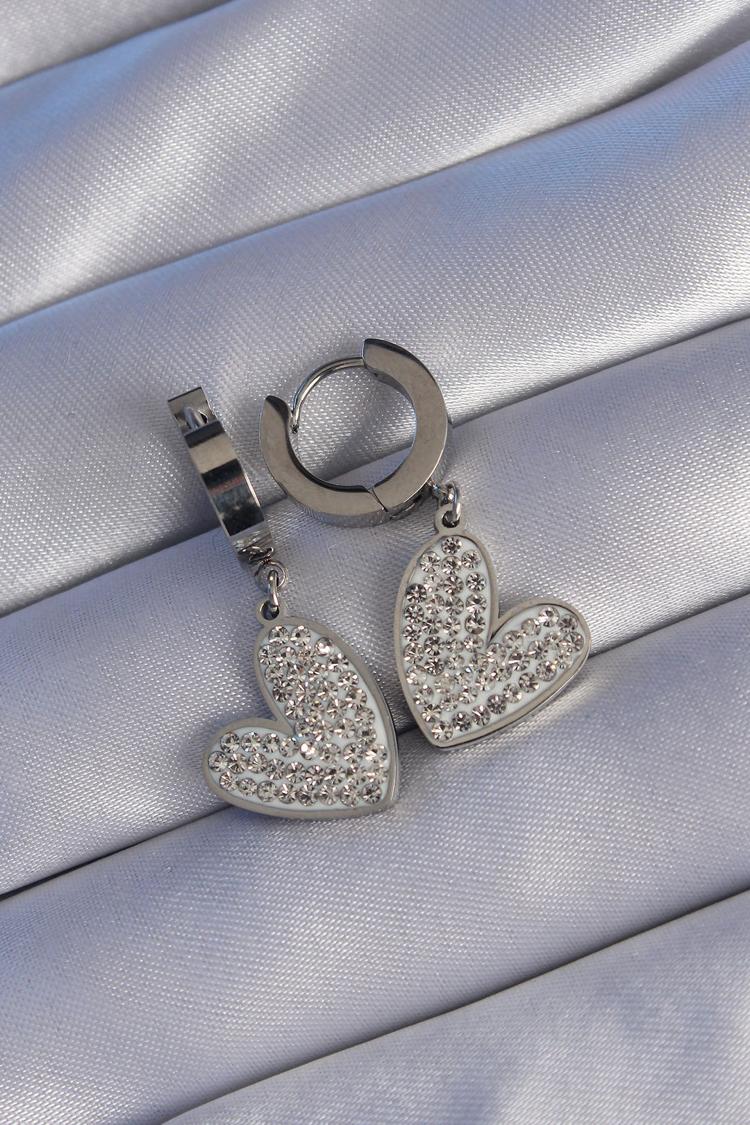 EBJ 316L Stainless Steel Silver Color Zircon Stone Heart Model Earring - Miahuatlán de Porfirio Díaz