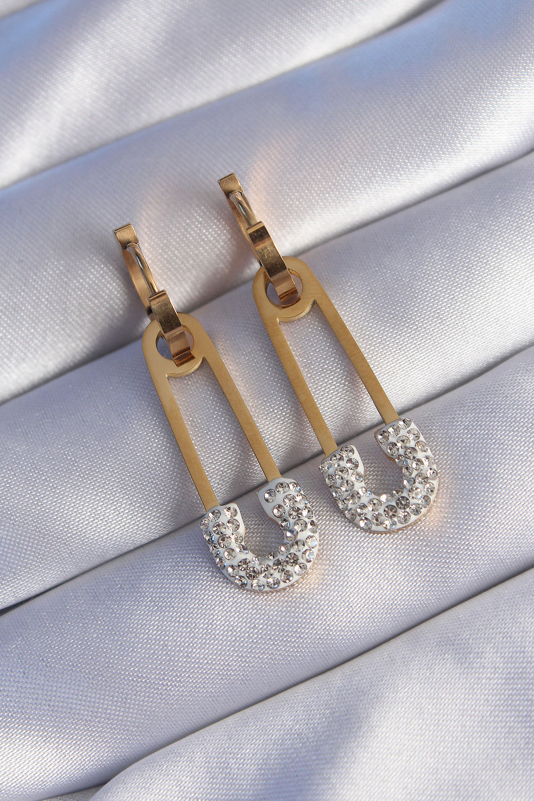 EBJ 316L Steel Gold Color Zircon Stone Safety Pin Earring - Santa Monica