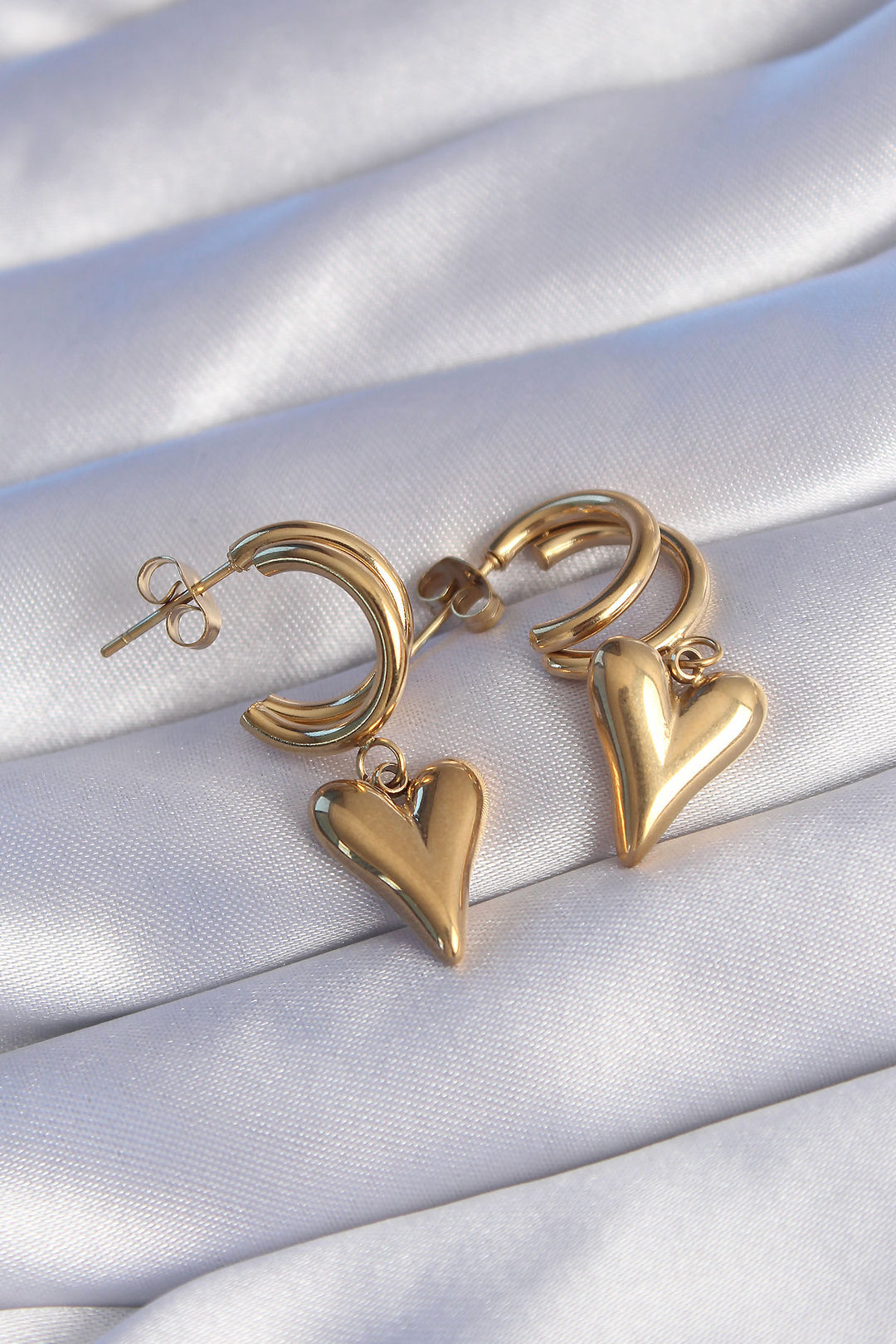 EBJ 316L Steel Gold Color 2-Piece Half Circle Heart Earring - Portland