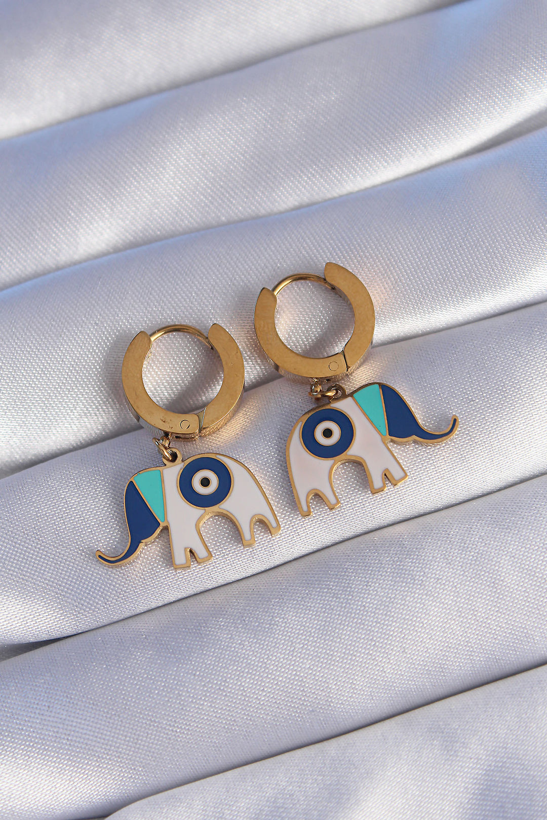 EBJ 316L Steel Gold Color Enamel Evil Eye Elephant Earrings - Catemaco