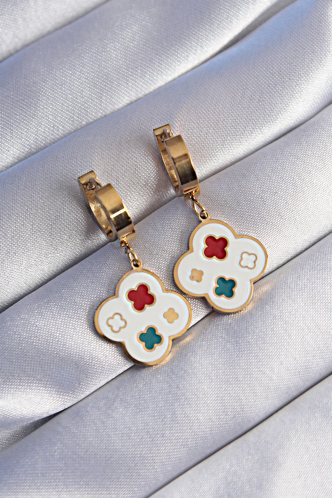 EBJ 316L Steel Gold Colorful Enamel Clover Earrings - Lake Charles