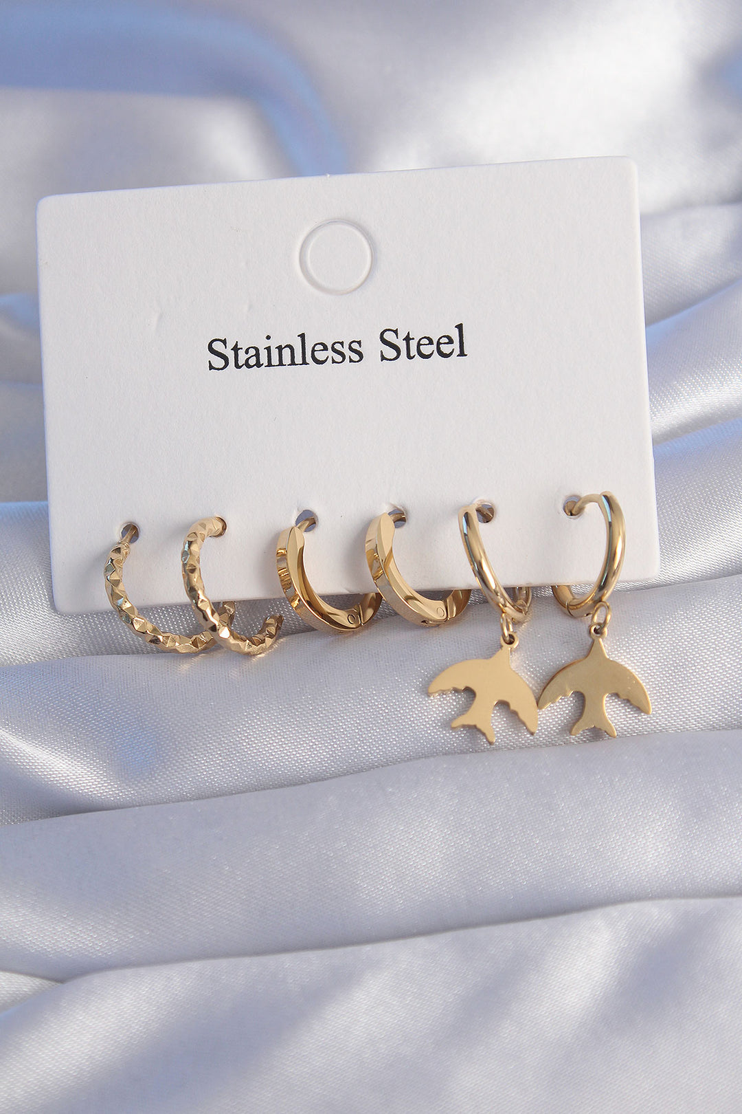 EBJ 316L Steel Gold Color Oval Design Bird Model Earring Set - Kokomo