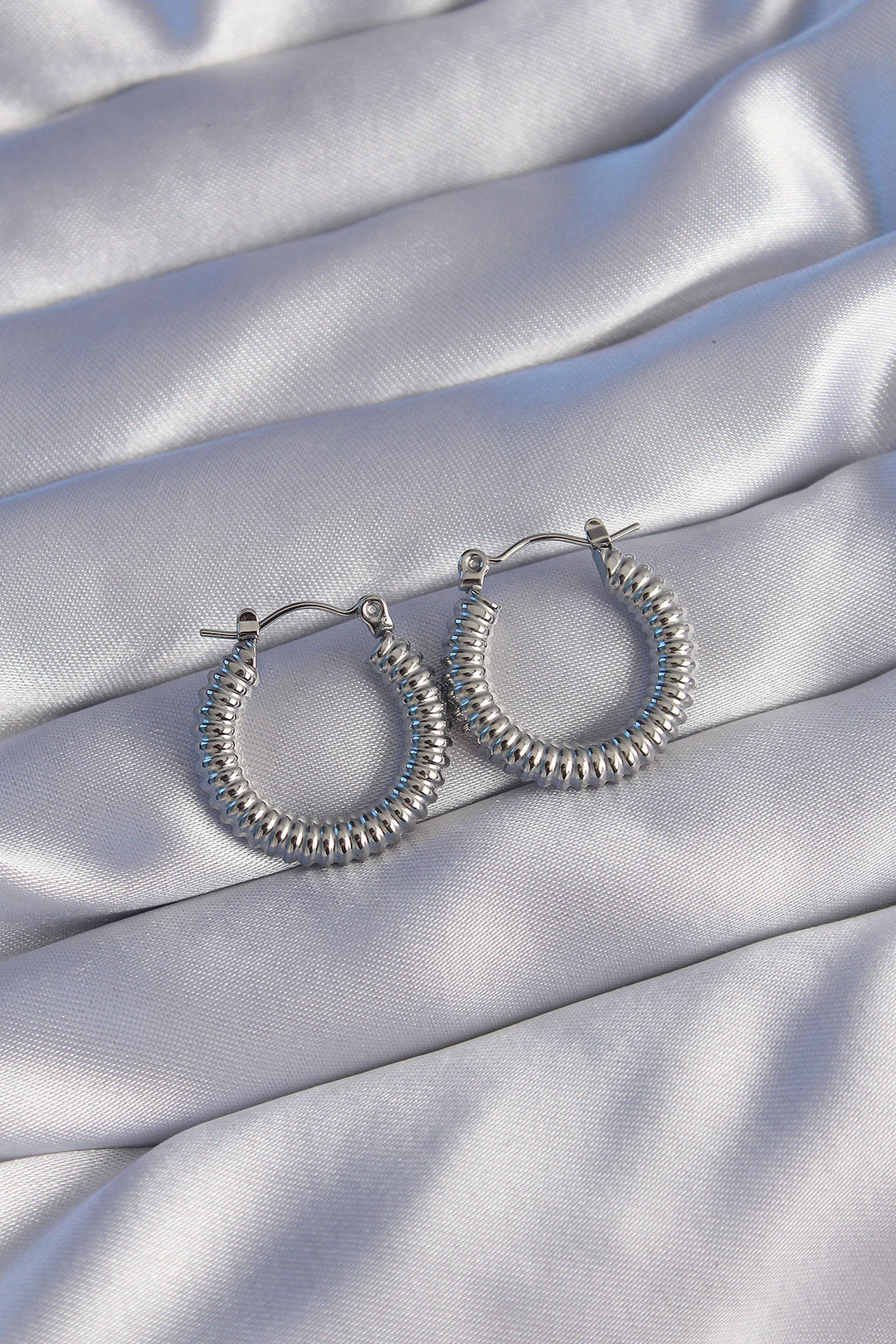 EBJ 316L Stainless Steel Silver Color Oval Textured Earring - Quincy