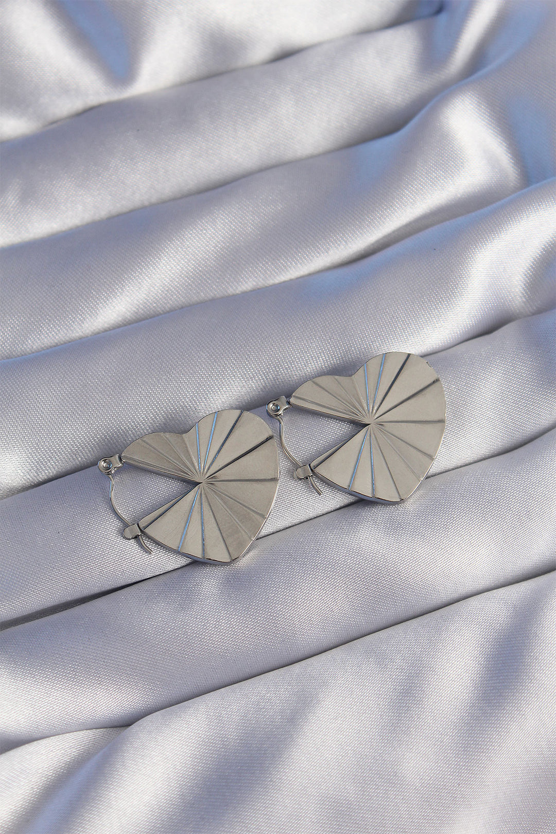 EBJ 316L Stainless Steel Silver Color Striped Plate Designed Heart Earrings - Dunfermline
