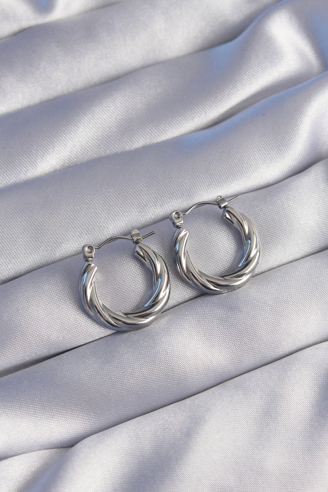 EBJ 316L Stainless Steel Silver Color Twisted Oval Earrings - Azusa