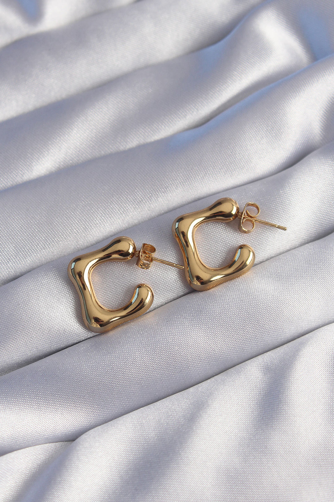 EBJ 316L Steel Gold Color Hollow Bubble Heart Earrings - College Station