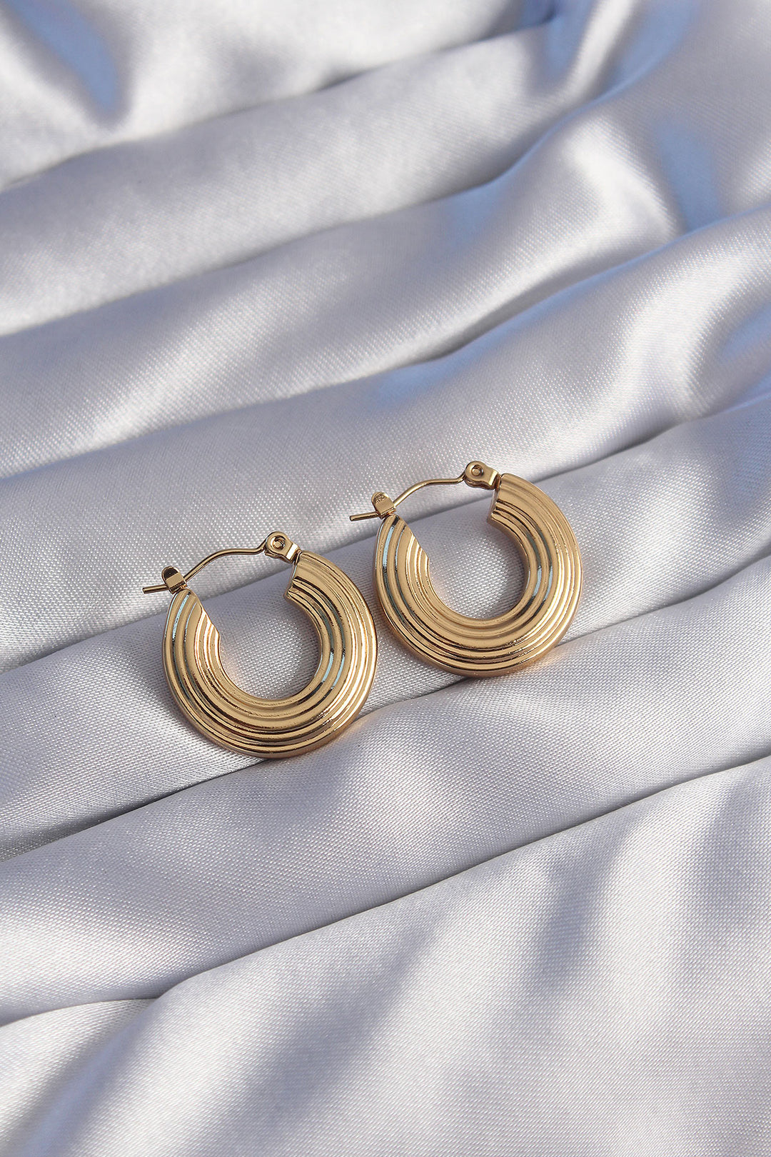 EBJ 316L Steel Gold Color Oval Striped Plate Model Earring - Ródos