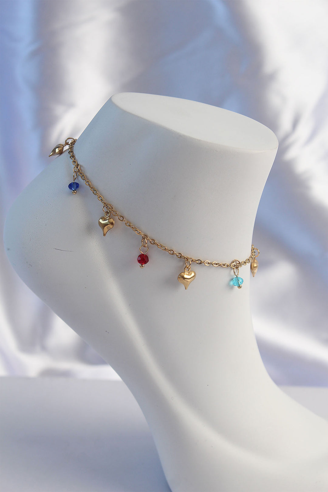 EBJ 316L Steel Gold Color Minimal Heart Model Colorful Zircon Stone Anklet - Kearny
