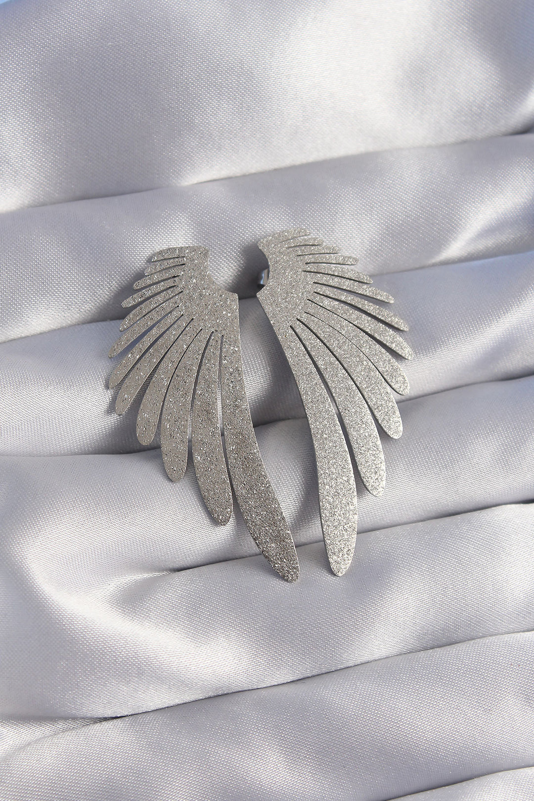 EBJ 316L Stainless Steel Silver Color Glittery Angel Wing Designed Earring - Conroe