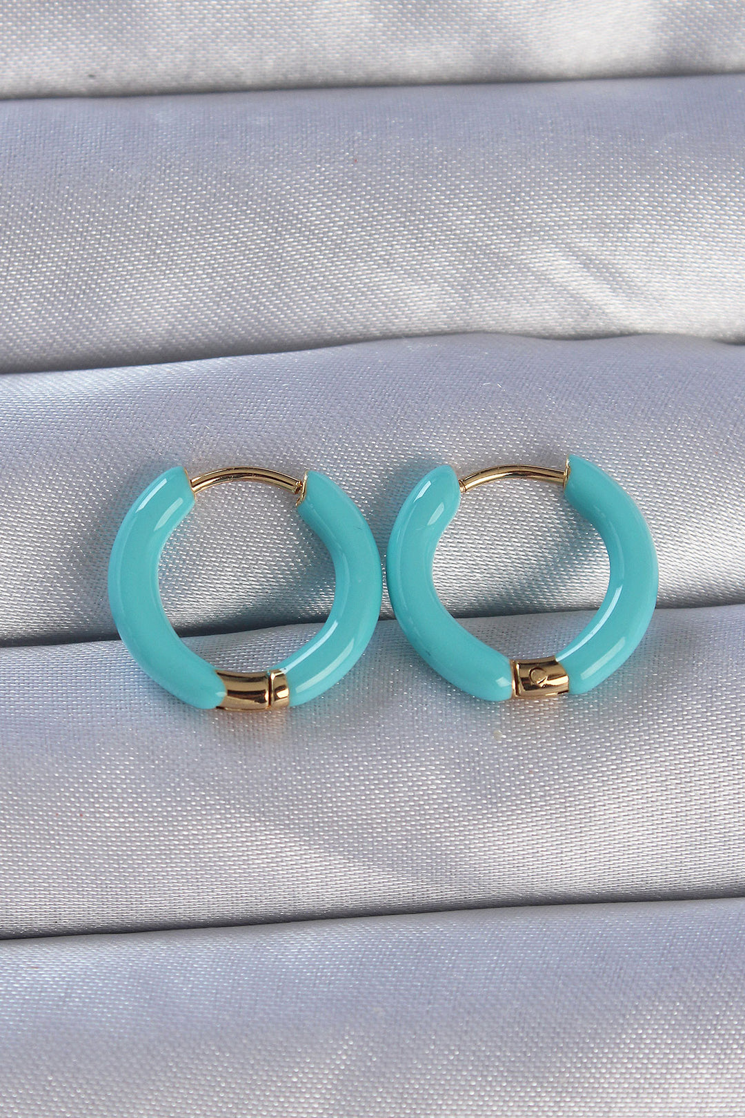 EBJ 316L Steel Gold Color Blue Enamel Hoop Earring - Garbsen