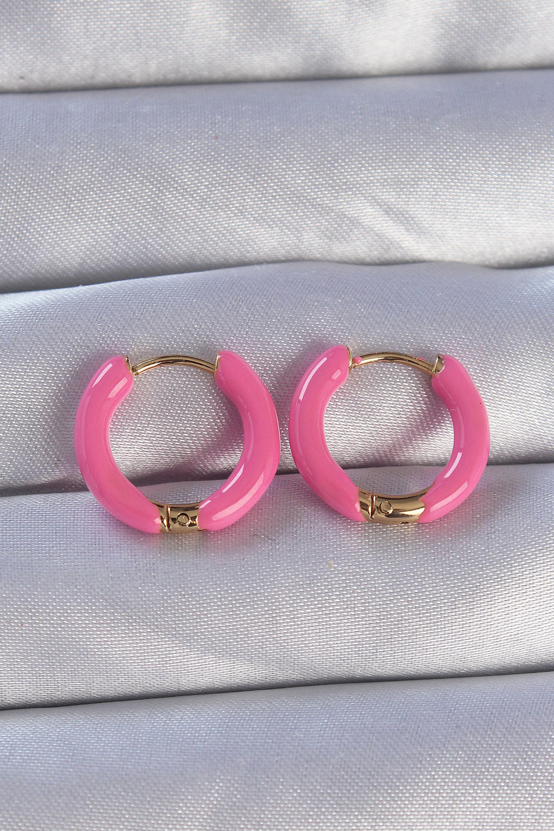 EBJ 316L Steel Gold Color Pink Enamel Ring Earring - Amberg