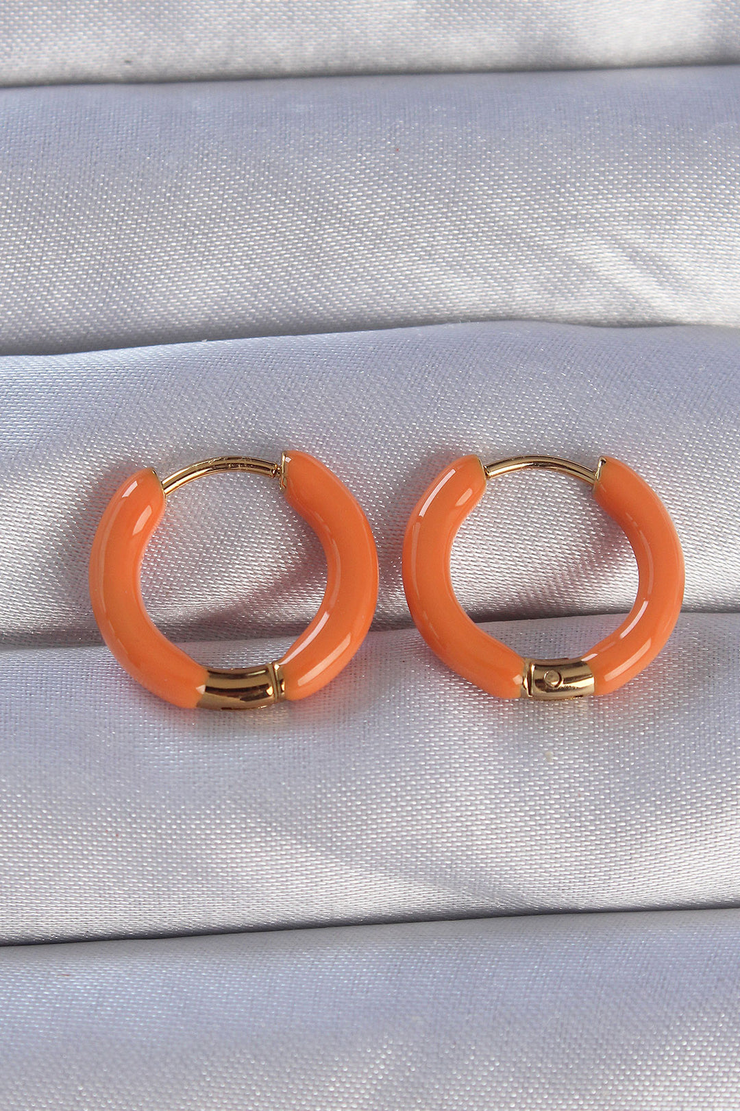 EBJ 316L Steel Gold Color Orange Enamel Hoop Earring - Zaandam