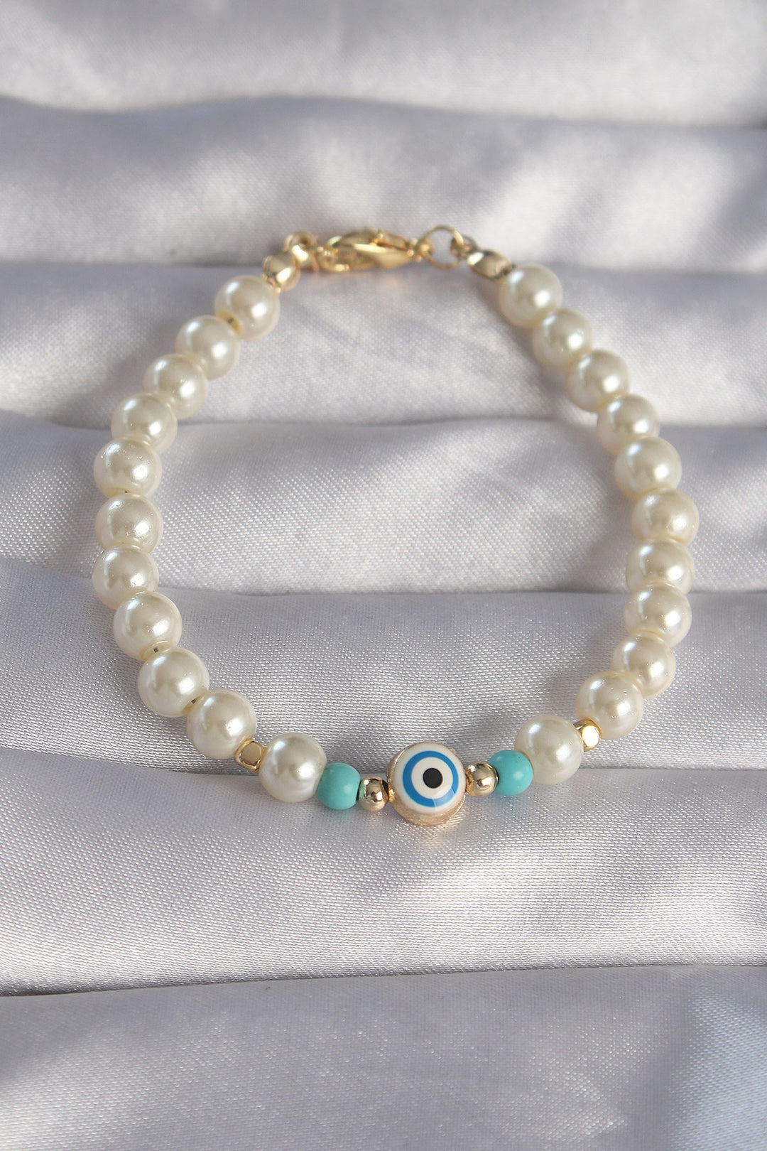 EBJ Gold Color Sequined Pearl Beaded Evil Eye Figure Bracelet - Saint-Quentin