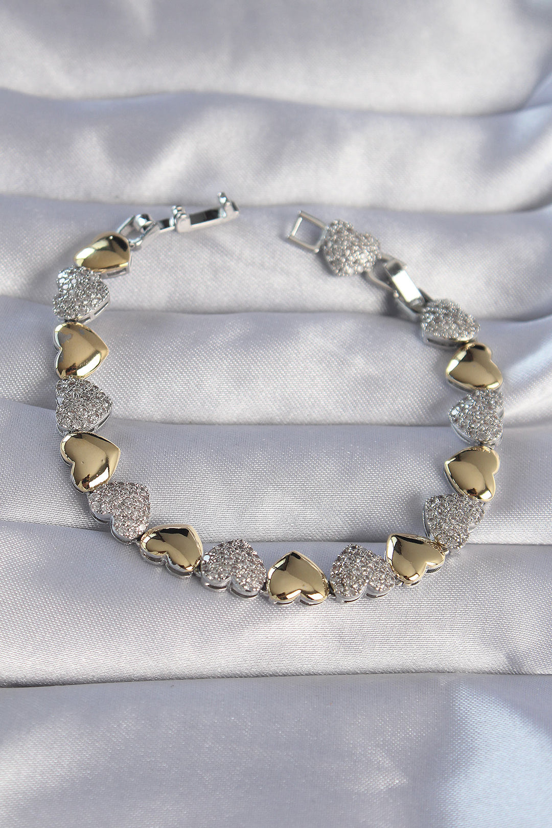 EBJ Vip Series Rice Two-Tone Zircon Stone Heart Design Bracelet - Columbia