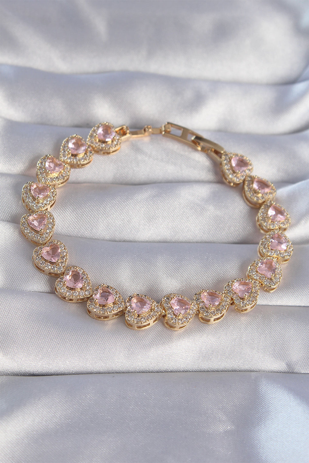 EBJ Vip Series Gold Color Pink Zircon Stone Heart Design Bracelet - Orsha