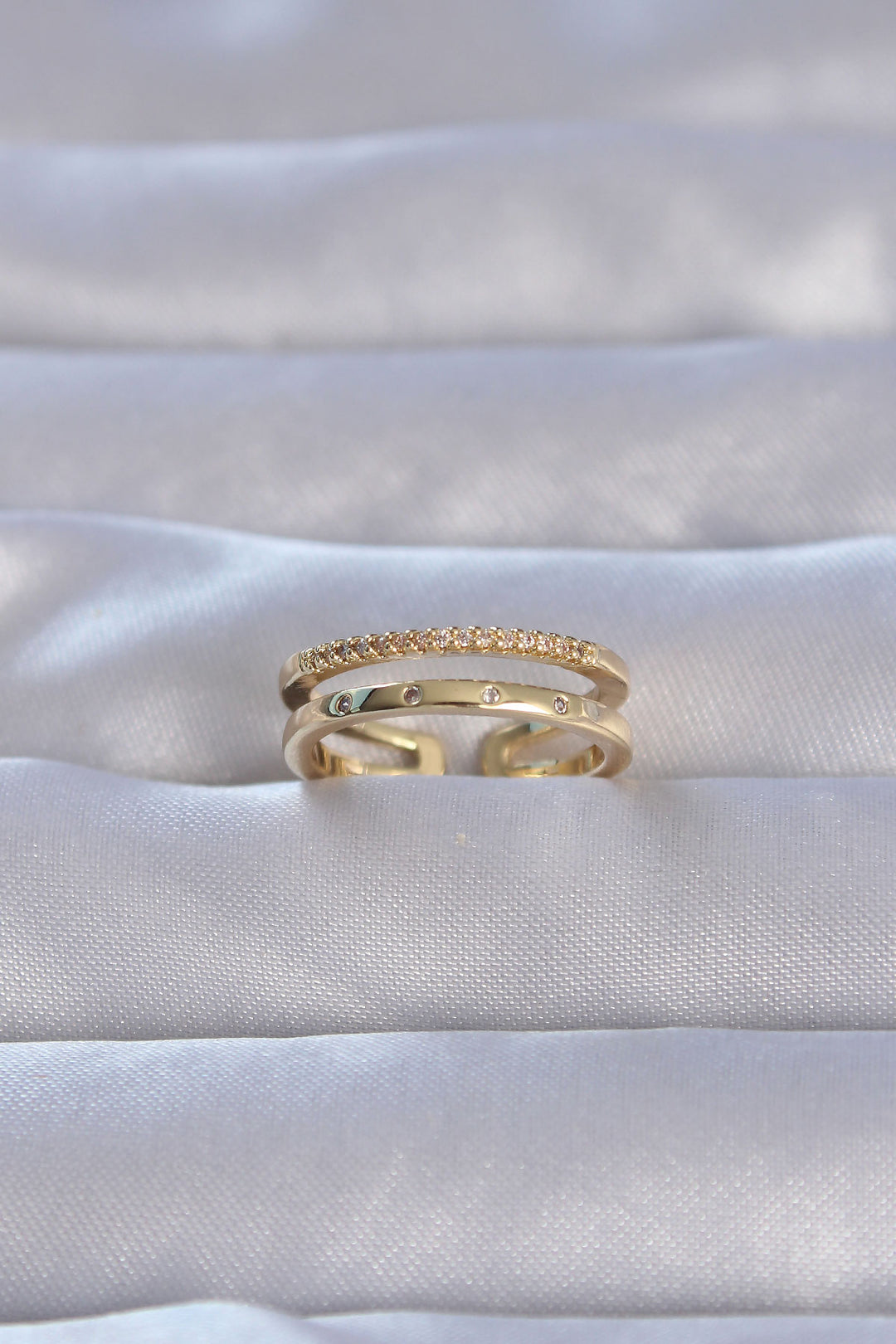 EBJ Adjustable Ring with Rice Gold Color Zircon Stones - Enterprise