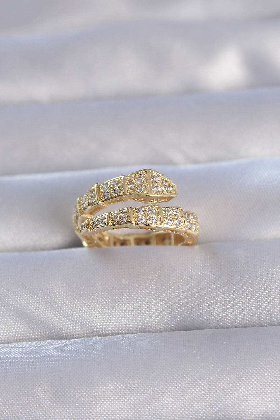 EBJ Thick Snake Model Adjustable Ring with Gold Color Zircon Stone - Châtelet