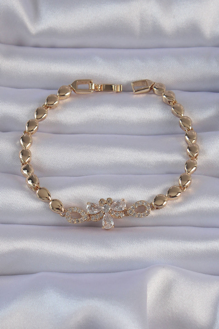 EBJ Rice Gold Color Dragonfly Figured Drop Model Bracelet with Zircon Stone - Goes