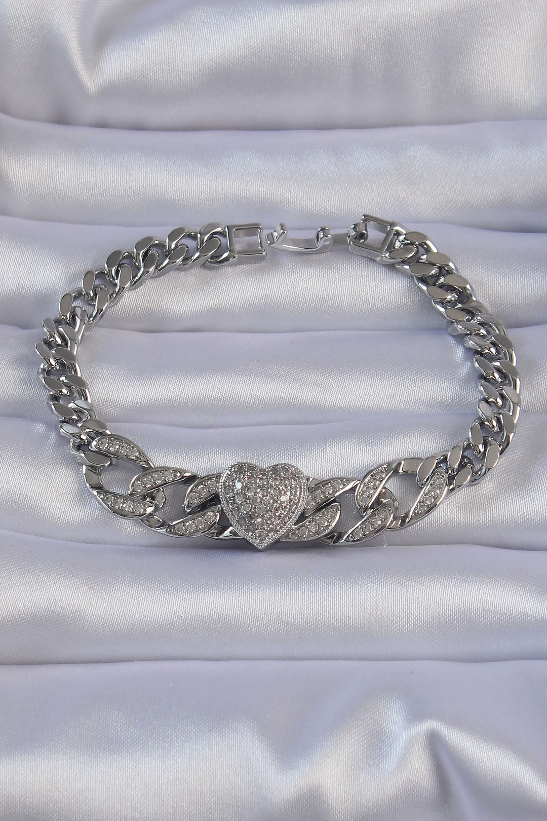 EBJ Rice Silver Color Zircon Stone Heart Shaped Chain Bracelet - Nürtingen
