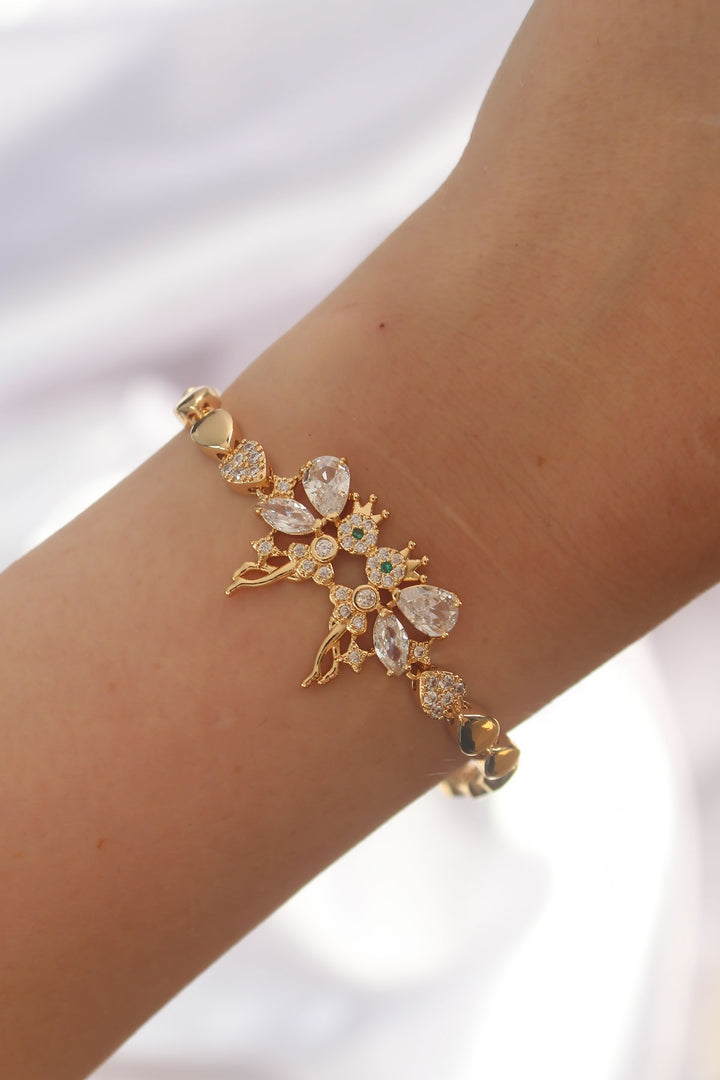 EBJ Rice Gold Color Zircon Stone Tinkerbell Figured Drop Model Bracelet - Wayne