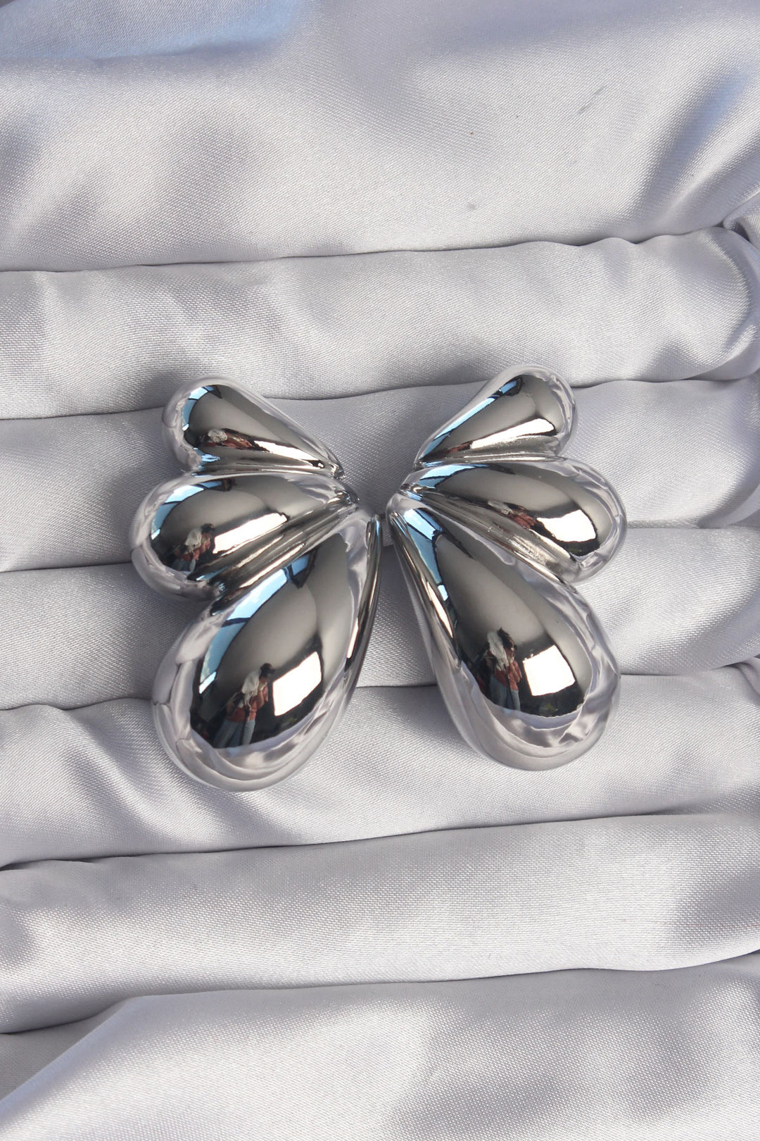 EBJ Rice Silver Color Large Domed Butterfly Earrings - Belleville